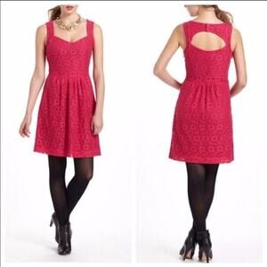 Anthropologie Deletta Silverfield Pink Lace Eyelet Sweetheart Dress M